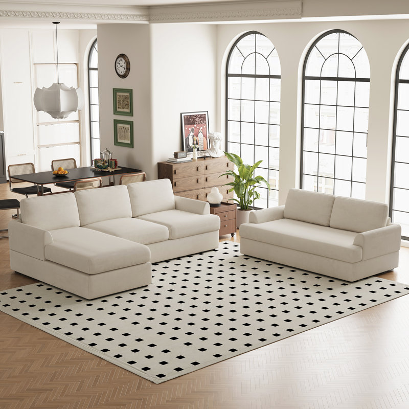 Ensemble de canapé modulaire et de causeuse en L rembourré en velours moderne pour salon, Beige