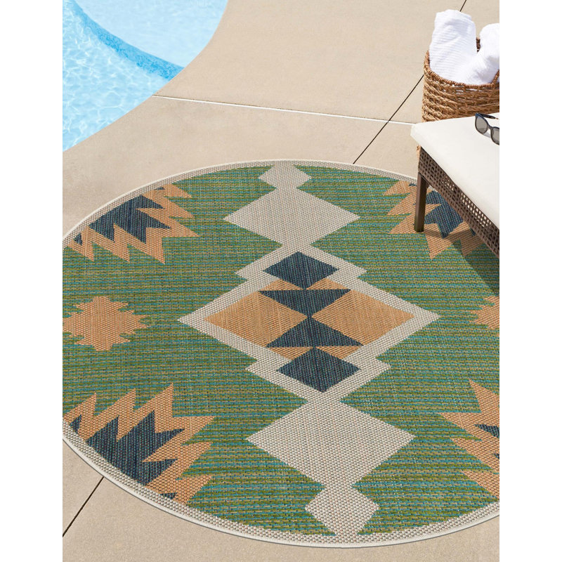 Tapis d'intérieur / extérieur vert Lauryn, Rond 10pi
