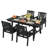 Outdoor Dining Table for 4-6, HDPE All-Weather Rectangular Patio Table with Umbrella Hole & Triangular Legs, 66.9" Long Waterproof Garden Dining Table for Backyard, Deck, Black-473818321