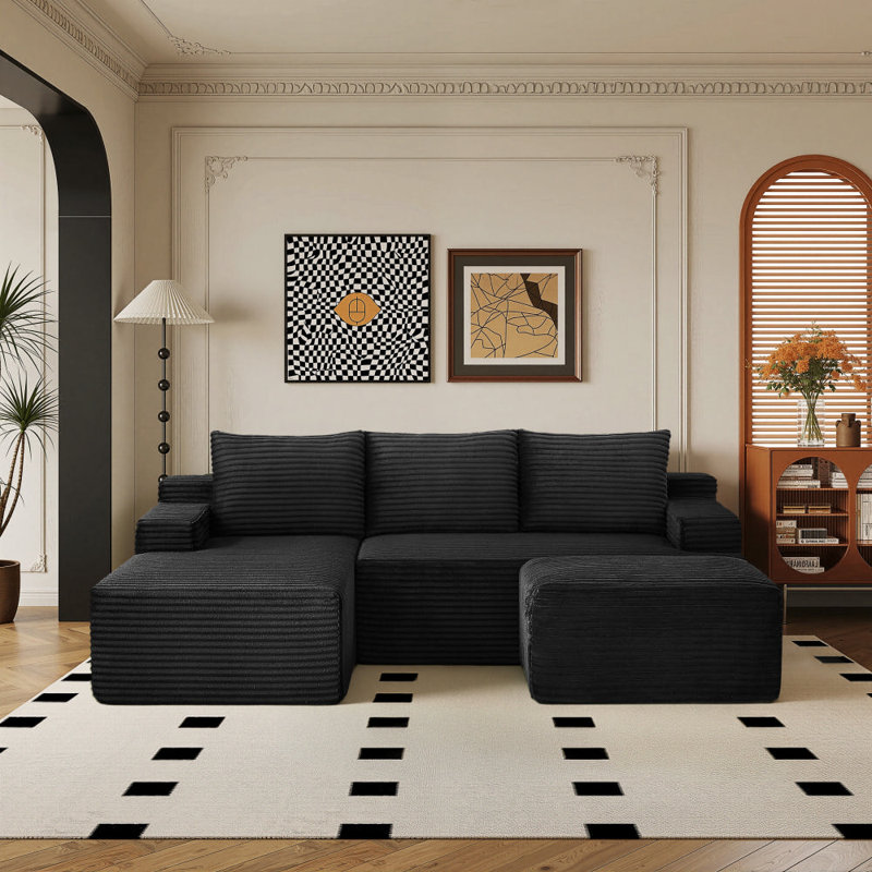 Boneless 96" Compression Cloud Modular Sectional Sofa & 1 Ottoman, Contemporary Plush Fabric Couch, Relaxing U-Shaped Seating for Living Room, Deep Seat Corner Sofa, No Assembly Required