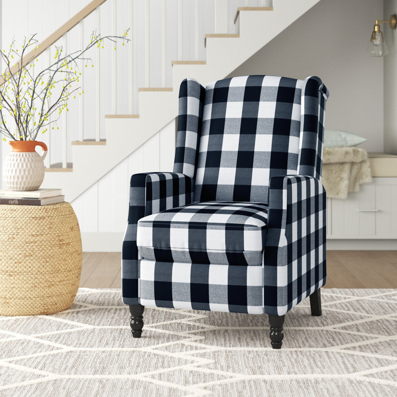 Celia Upholstered Manual Recliner with Classic Wing Back and Solid Vase-Shape Wooden Legs, Black