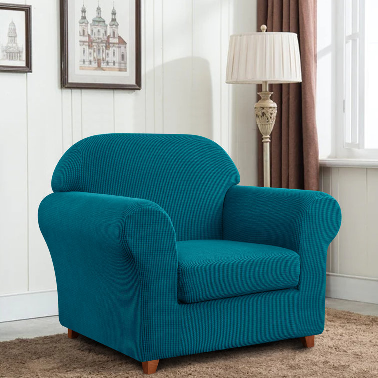 Elastic Textured Grid Separate Box Cushion Arm Chair Slipcover