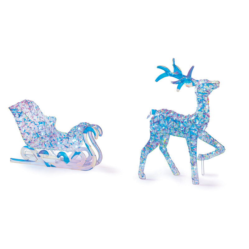 Lit Iridescent Twist Reindeer and Sleigh