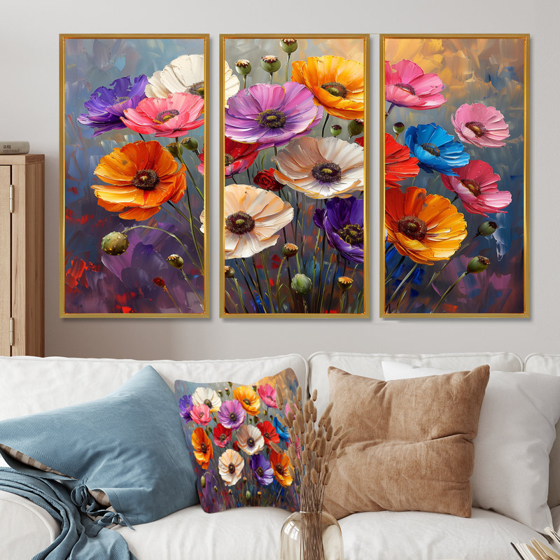 Thornbury - Ensemble de décoration murale coquelicots, H 28 po x l 36 po x P 1 po, Toile avec cadre flottant or
