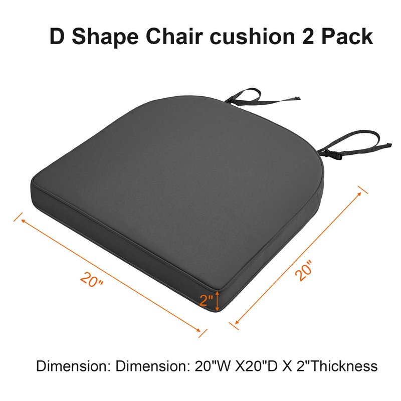 2pcs Anti-UV Outdoor/Indoor Replacement Dining Chair Set Cushion Water Repellent , 20" W x 20" D, Gray