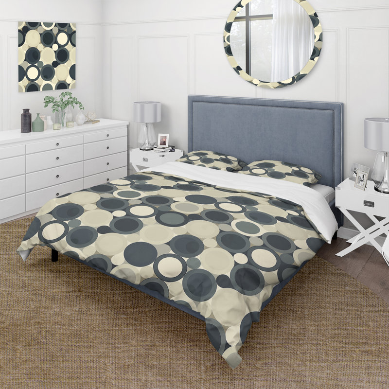 Ensemble de housse de couette gris anthracite Midcentury Circles Art III - Midcentury, Twin Duvet Cover + 2 Standard Shams