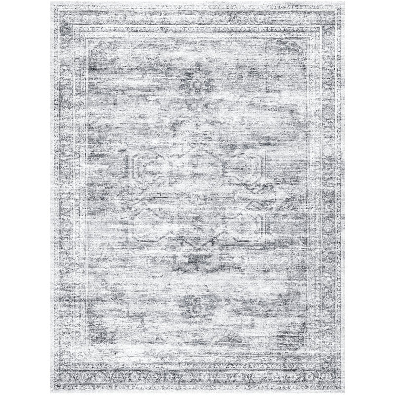 6'X9' Washable Neutral Vintage Distressed Aesthetic Area Rug Grey