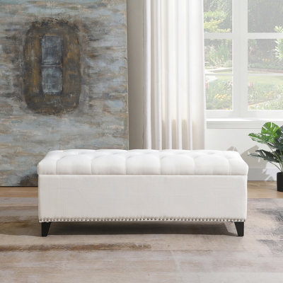 Banc de rangement en lin capitonné