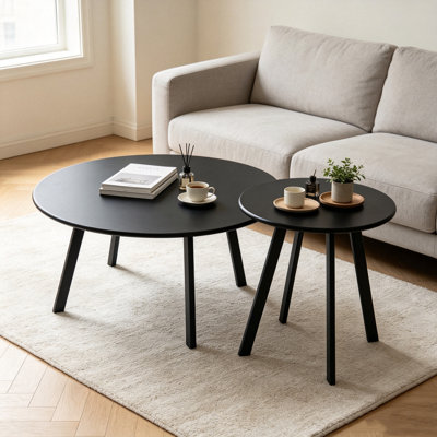 Ensemble de tables basses gigognes 2 pièces Tables d'appoint modernes en métal noir Ensemble de tables d'appoint peu encombrantes pour le salon, la chambre, le balcon, l'intérieur et l'extérieur