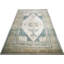 Tapis beige / bleu en laine noué à la main de conception unique 4 pi 11 po x 7 pi 8 po années 1960