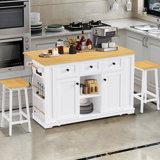 53inch Large Kitchen Island with 2 Bar Stools, Power Outlet