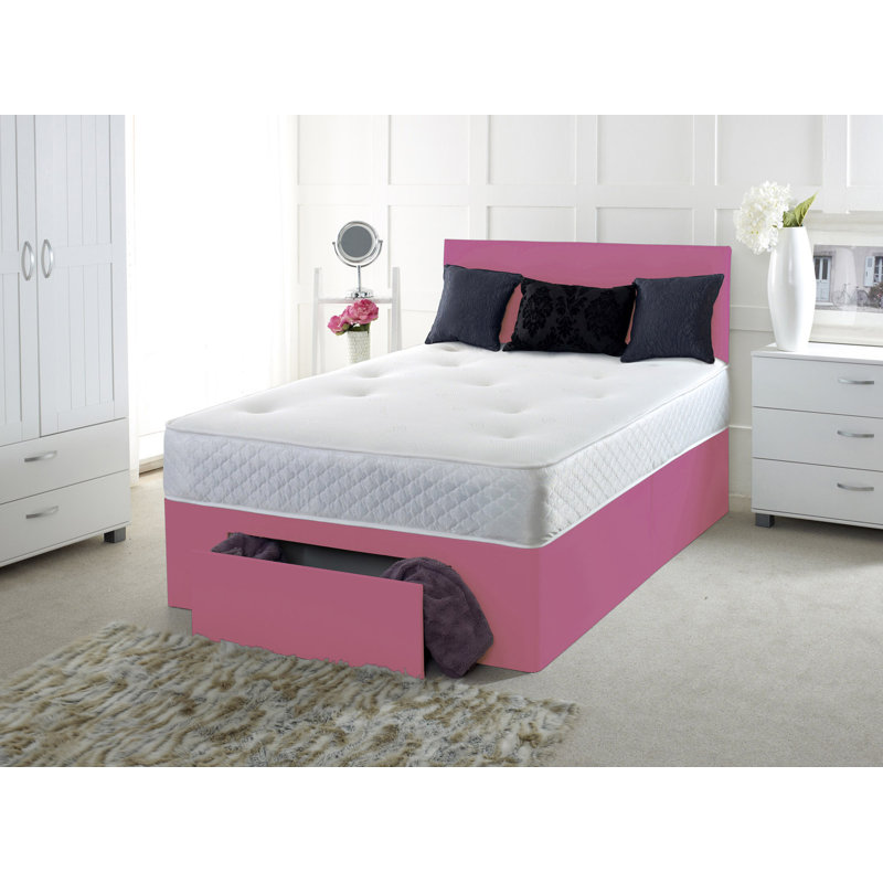 Grandwood Pocketsprung Divan Bed Set, Pink, Kingsize (5'), 2 Drawers Foot End