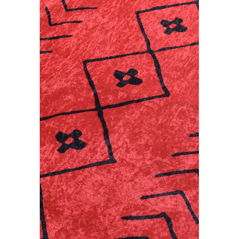 Premium Non-Slip Area Carpet, Red & Black, 55.1 x 74.8 inches | 100% Polyester, 0.4 in Pile Height, 0.4 in Total Thickness | Antibacterial, Machine Washable at 86°F | Perfect for Living Room & Bedroom Decor
