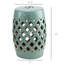 Tabouret de jardin 13 po x 18 po en céramique avec motif en treillis tissé et table de bout décorative en matériaux résistants émaillés, bleu antique