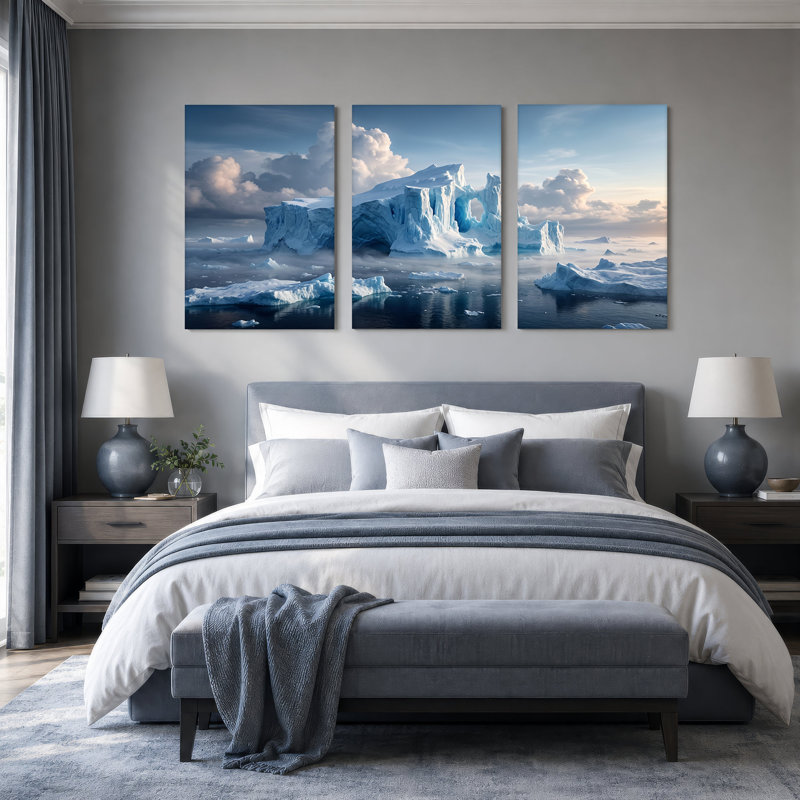 «Blue Iceberg In Misty Ocean Water Under Dramatic Clouds», ensemble de 3 toiles murales, 36"H x 24"W x 3pcs