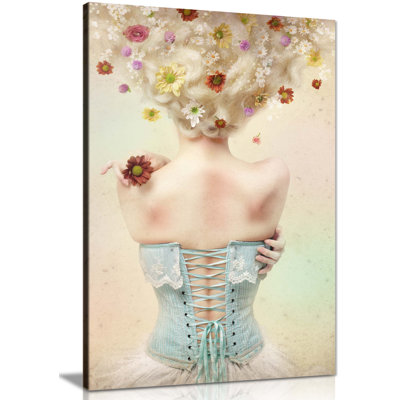Pastel Girl With Flowers In Hair - Wrapped Canvas Print
