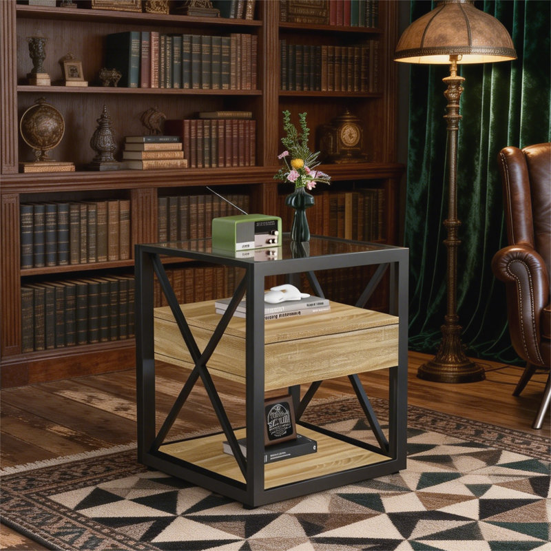 Table de chevet pour chambre à coucher et salon, Naturel, Individuel