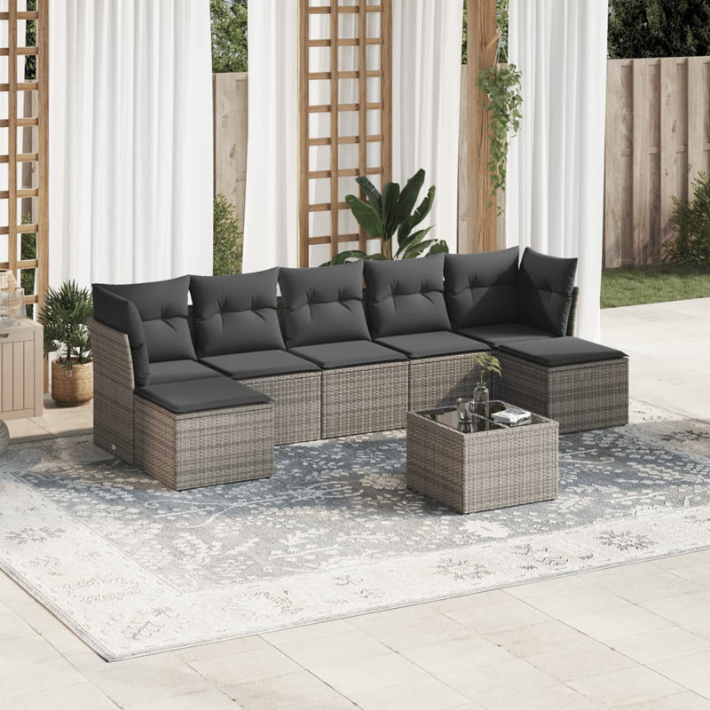 Ensemble de canapé de jardin Vidaxl PE rotin gris, acier thermolaqué, verre trempé