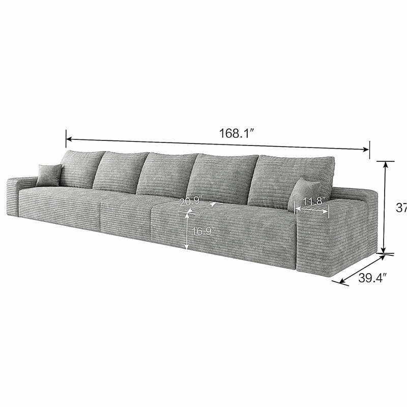 Canapé de 168 po de style nuage, canapé modulaire moderne, canapé à assise profonde, convenant au salon ou à la chambre à coucher, aucun assemblage requis, gris (velours synthétique doux)
