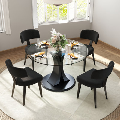 Round Pedestal Glass Dining Table Set
