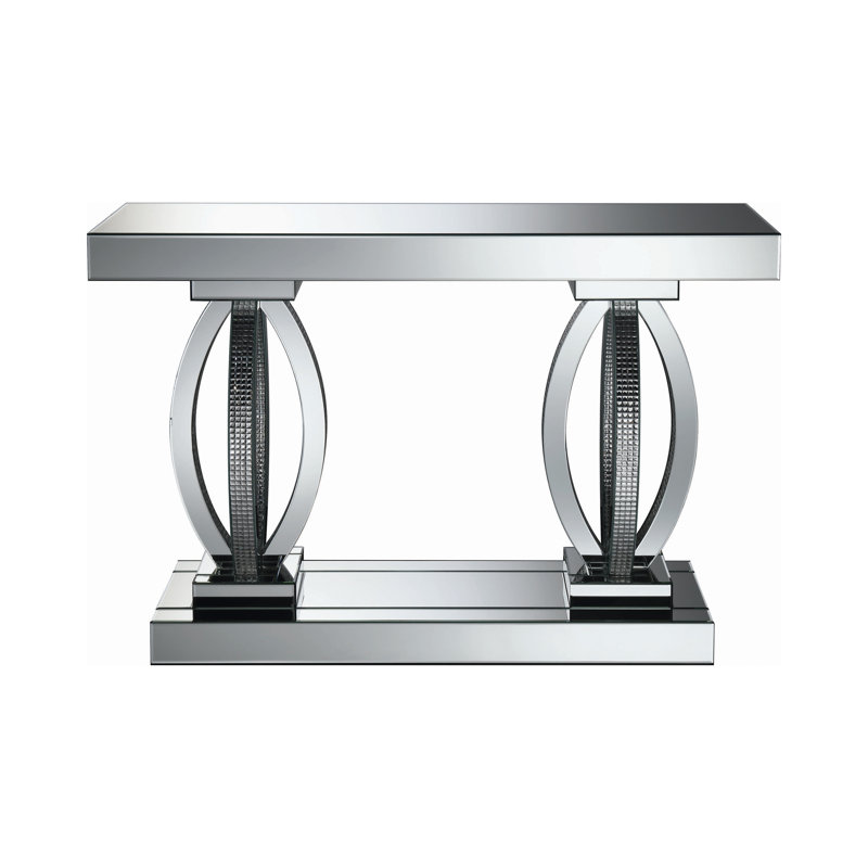 Amalia Rectangular Sofa Table with Shelf Clear Mirror
