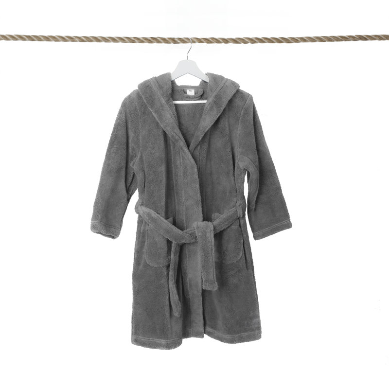 Peignoir en microfibre / molleton en polyester avec poches et capuche, Enfants M, Gris