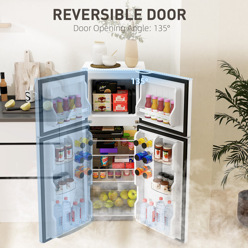 Mini réfrigérateur 4 pieds cubes avec congélateur, réfrigérateur compact à deux portes avec thermostat réglable, tablette et porte réversible pour chambre à coucher, dortoir, bureau à domicile, écoénergétique