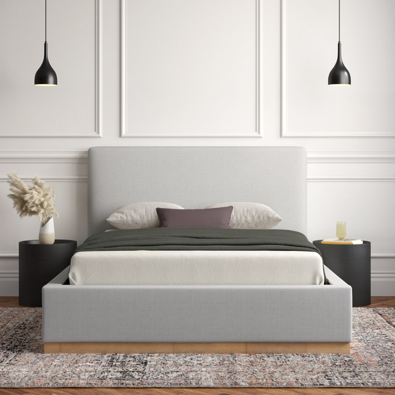 Delpha Grounded Upholstered Wood Base Bed, Queen, Effie Gray Performance Linen