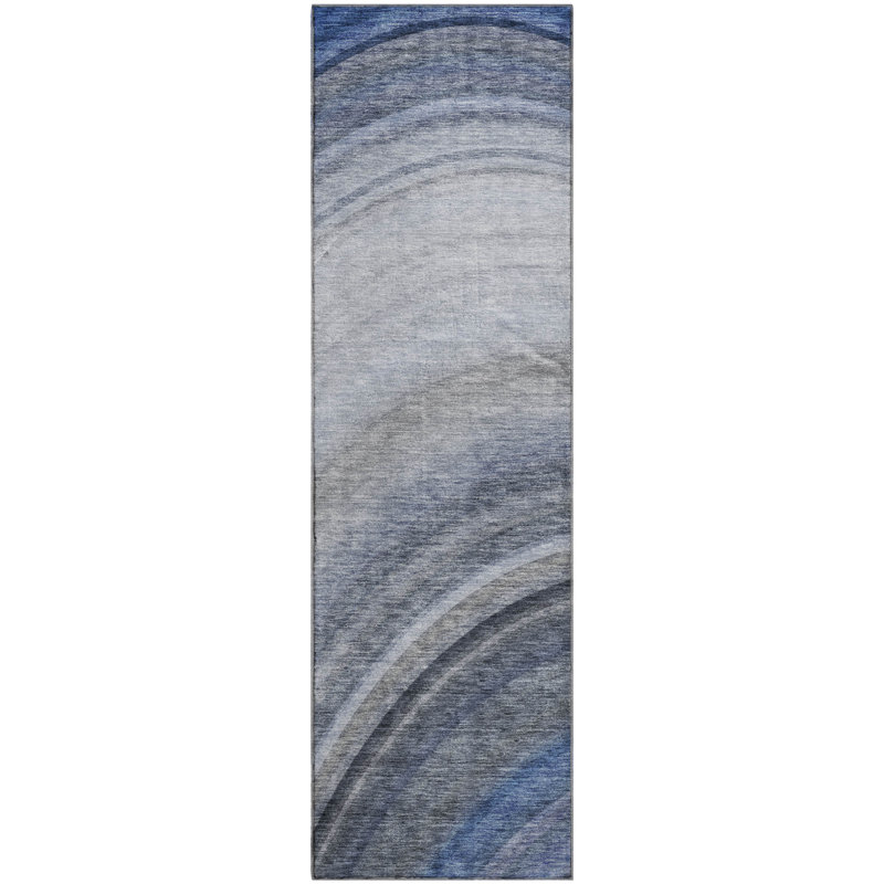 Premium Machine Washable Cerrito AMF584 Blue Rug, Runner 2'3" x 7'6"
