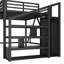 Lit mezzanine double en panneau de fibres à densité moyenne et métal avec escalier de rangement, garde-robe et lumières DEL-1345619701-1345619703