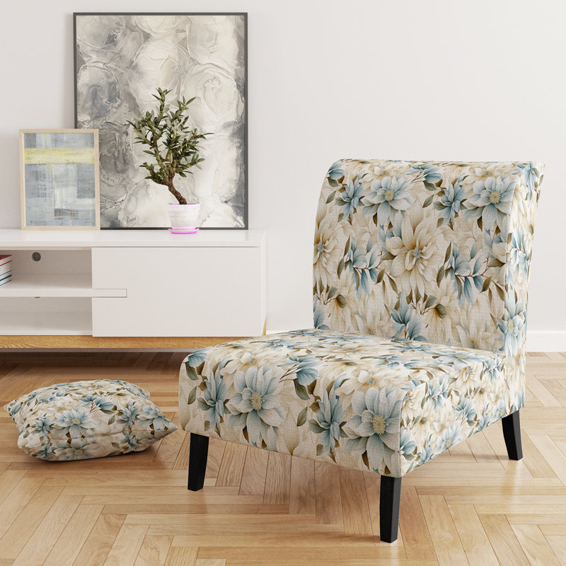 White Mandalas Chrysanthemum Boho Pattern - Upholstered Farmhouse Slipper Chair, White Accent Chair