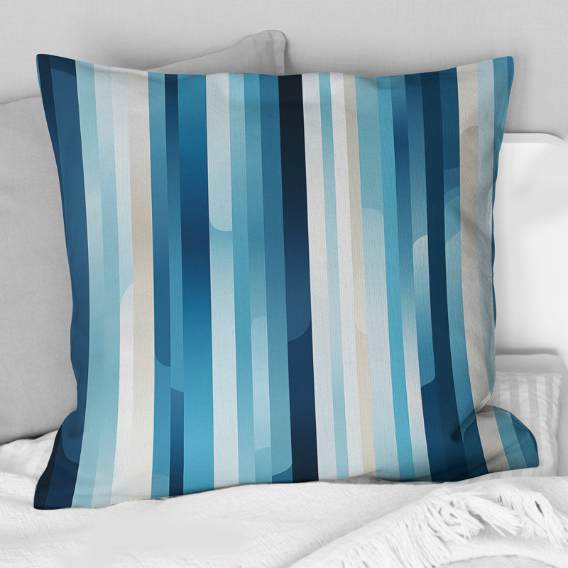 Blue Horizon Lines Striped Motif - Coussin décoratif, H 18 po x l 18 po