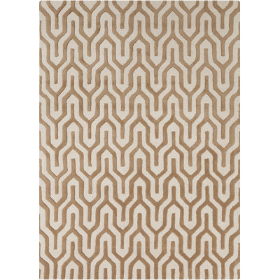 Tapis en laine à motif géométrique abstrait et brun touffeté à la main Preston