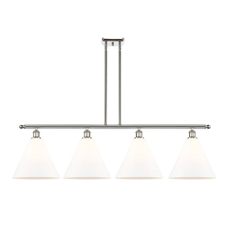 Luminaire suspendu linéaire à 4 lumières pour îlot de cuisine Allan-John, Blanc mat, H 47,25 po x l 50,25 po x P 12 po