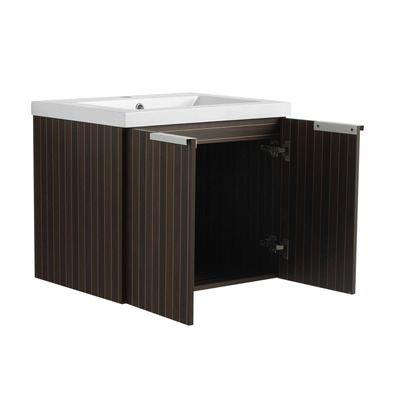 Armoire de salle de bain 24 po avec lavabo en résine, portes à fermeture douce, conception à fixation flottante
