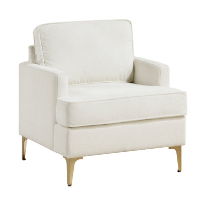 Fauteuil d'appoint en chenille beige avec structure en contreplaqué, pieds à finition dorée, coussins réversibles, capacité de 300 lb d'espace de vie Fauteuil moderne rembourré de mousse en métal brossé sur ressorts ensachés, amovible