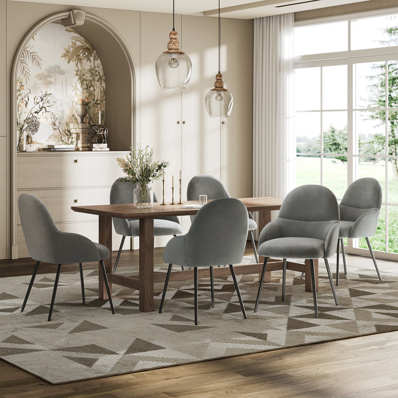 Antin Upholstered Dining Chair With Ergonomic Back And Metal Legs, Light Grey Velvet