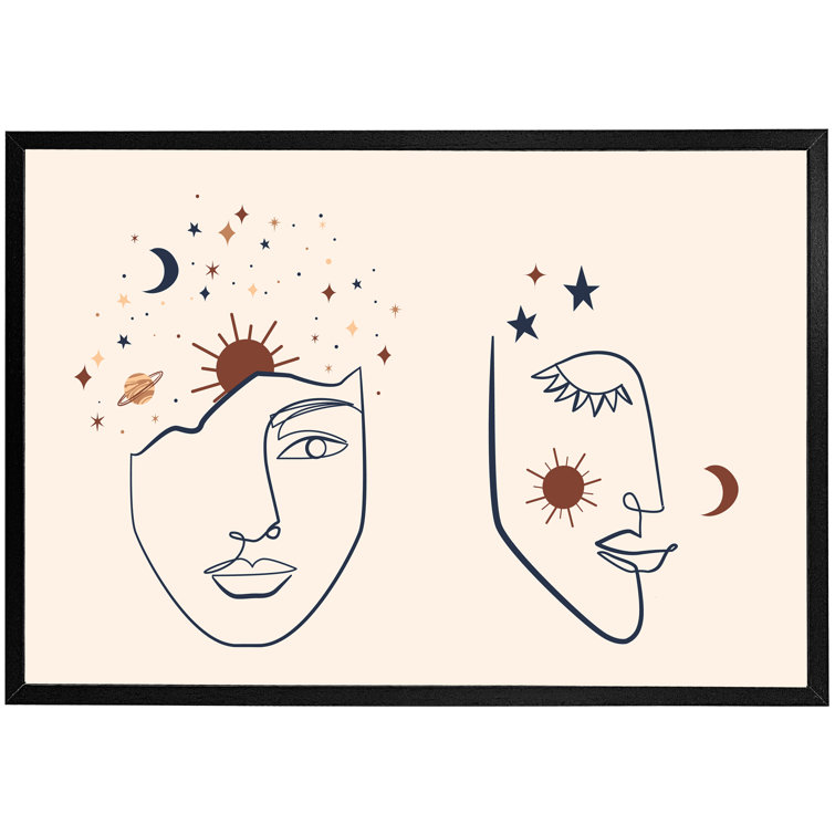 Halltown Line Art Illustration With Mystical And Celestial Elements Like Stars, Moon, Sun And Planets - Single Picture Frame Print