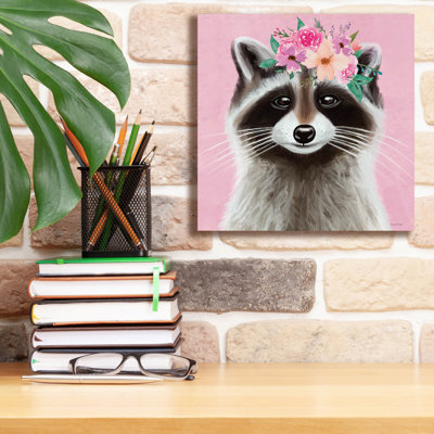  «Floral Raccoon» par Elizabeth Tyndall, art mural sur toile, 12 po x 12 po