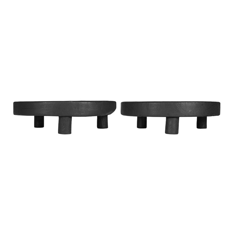 Teak 2 Piece Coffee Table Tray Set, Black