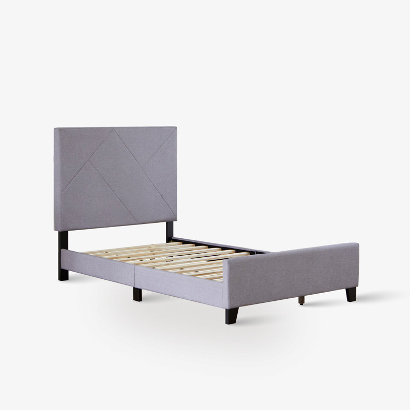 Upholstered Wooden Platform Bed Frame with Adjustable Headboard, No Box Spring Needed, Twin