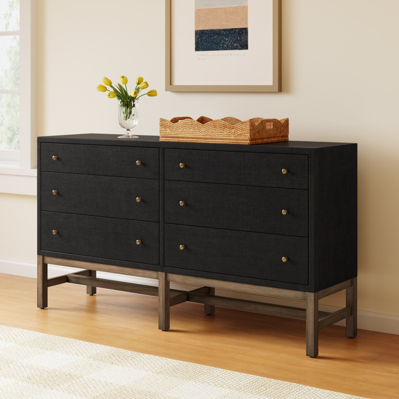Hakana 6 Drawer Raffia Dresser, Black