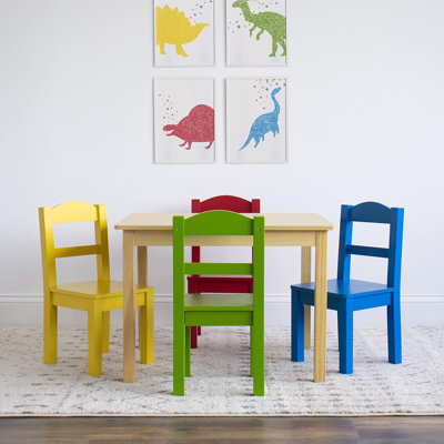 Ensemble de table et 4 chaises en bois pour enfants, naturel / primaire