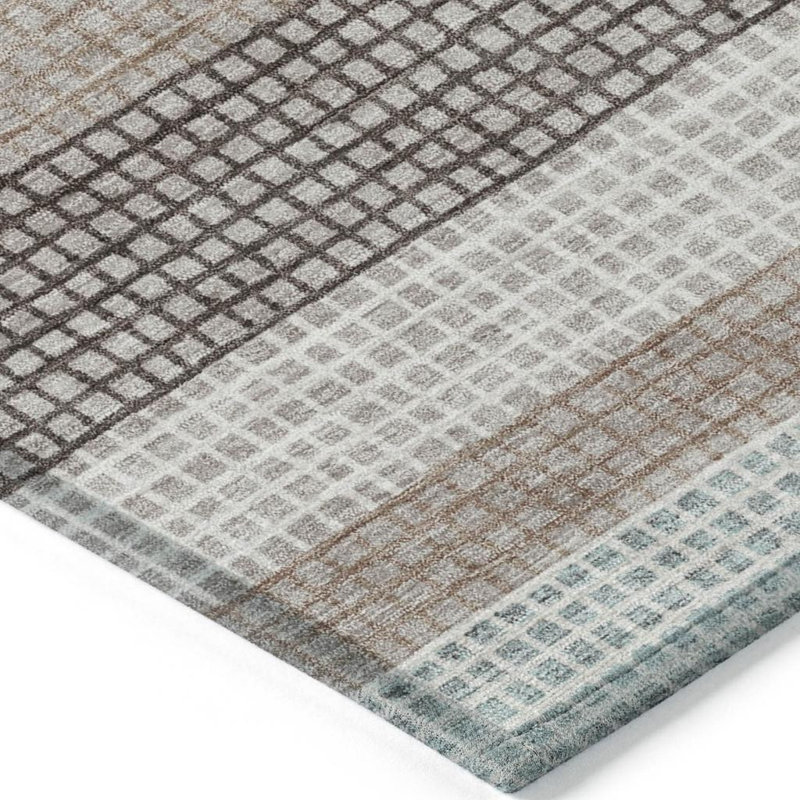 Tapis extérieur lavable rayé taupe et ivoire 9 pi x 12 pi