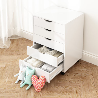 Classeur à 5 tiroirs avec roulettes Arijus, commode de rangement en bois, commode de chambre, classeur de bureau, commode mobile pour bureau personnel