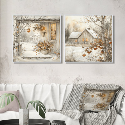 Hiver, Noël, vacances, chalet, retraite I - décoration murale de Noël - art mural traditionnel 2 pièces