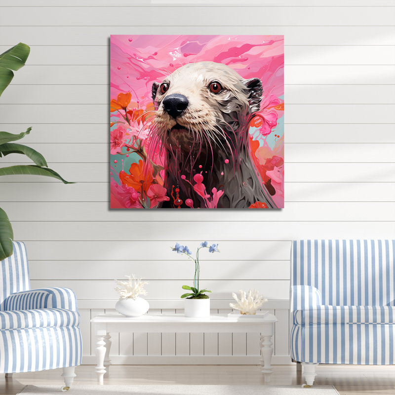 Artistique, loutre rose aquatique, Cadre photo argenté, H 16 po x l 16 po