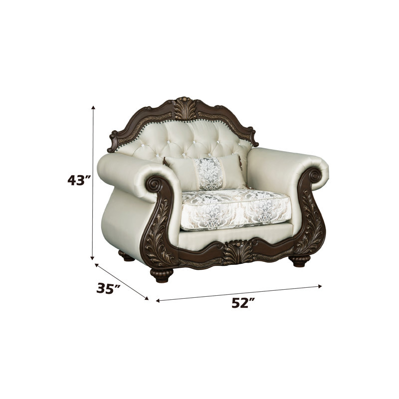 Pierce Beige Fabric & Cherry Finish Chair W/Pillow