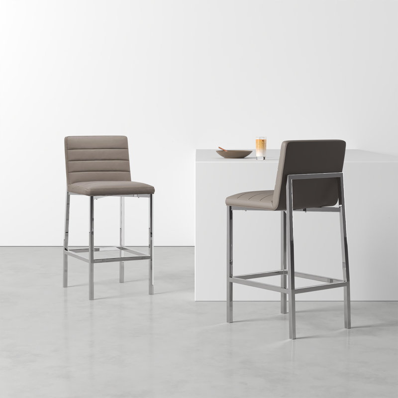Misa Upholstered Counter Stool with Metal Frame, Bar Stool (30" Seat Height), Taupe