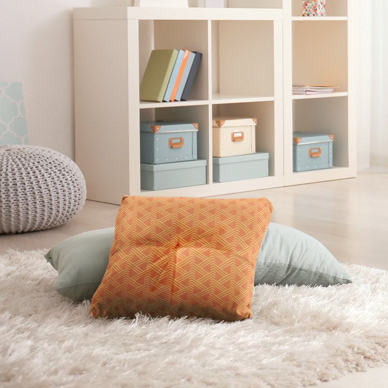Coussin de sol zig zag classique, 30 po x 30 po, Orange/jaune